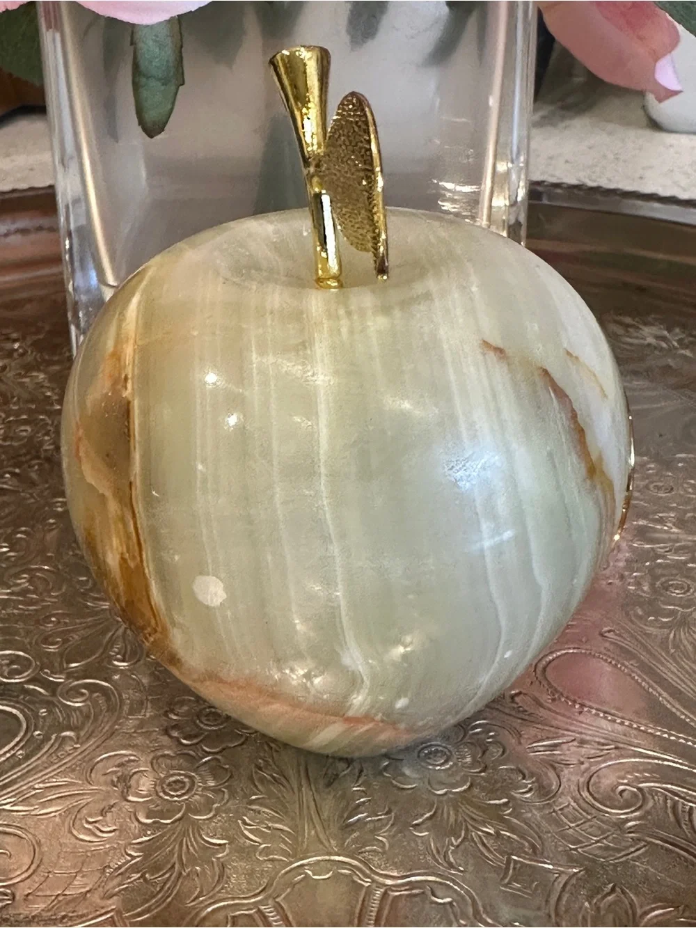 Marble Apple clock-paperweight